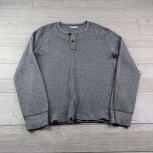 Wallace & Barnes Waffle Knit Henley Shirt Men's M Gray Long Sleeve